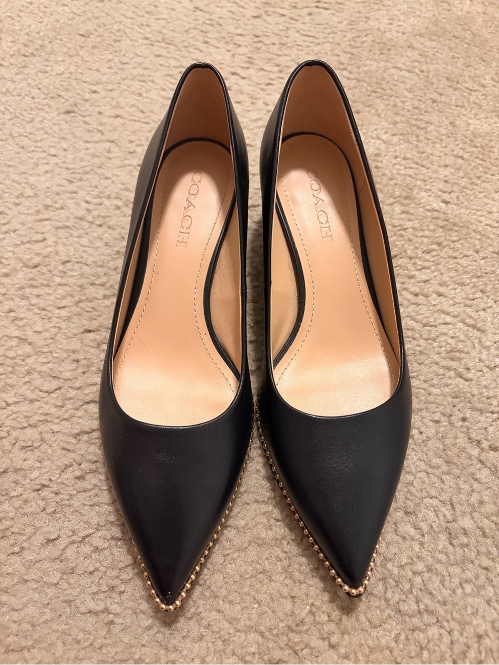 Coach Leather Slip-On Black Studded Willa Pumps Block Heels